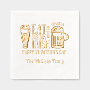 Serviettes Avec Dorure La Saint-Patrick, Bière, Manger Boire Être Irlanda