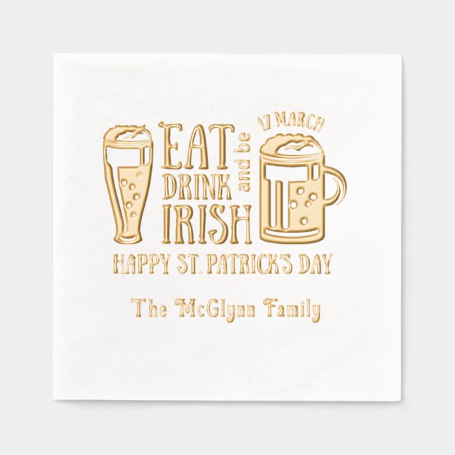 Serviettes Avec Dorure La Saint-Patrick, Bière, Manger Boire Être Irlanda (Recto)
