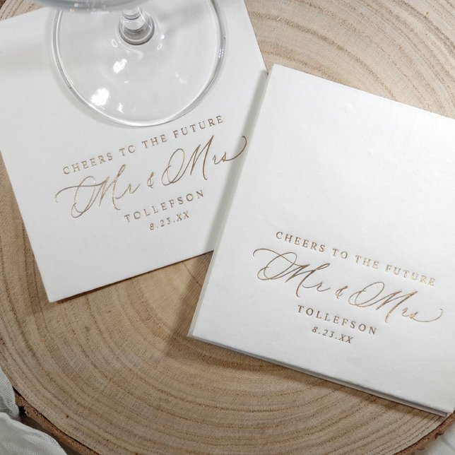 Serviettes Avec Dorure L'avenir Mr & Mrs Custom Engagement Party (Elegant engagement party napkins - Cheers to the future Mr & Mrs)
