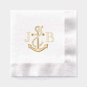 Serviettes Avec Dorure LG Ancre Couple Mariage 2 Monogramme initial #3CA