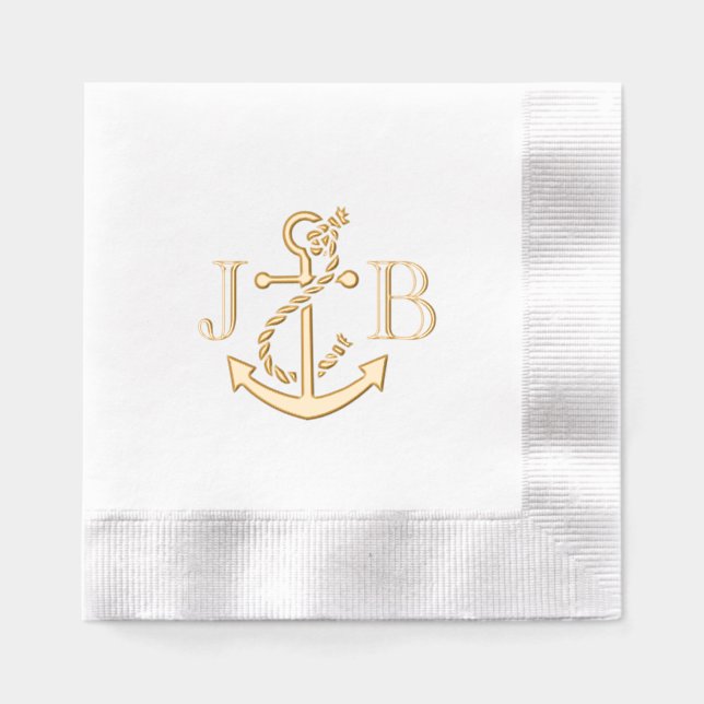 Serviettes Avec Dorure LG Ancre Couple Mariage 2 Monogramme initial #3CA (Recto)