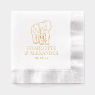 Serviettes Avec Dorure Ligne d'éléphant Art Mariage Couple Noms Date