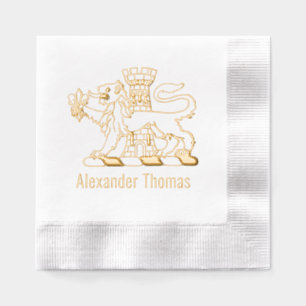 Serviettes Avec Dorure Lion Héraldique Fleur de Lis Château Nom