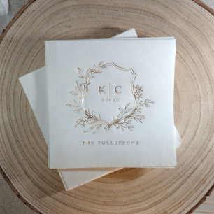 Serviettes Avec Dorure Logo de mariage élégant vintage à blason doré