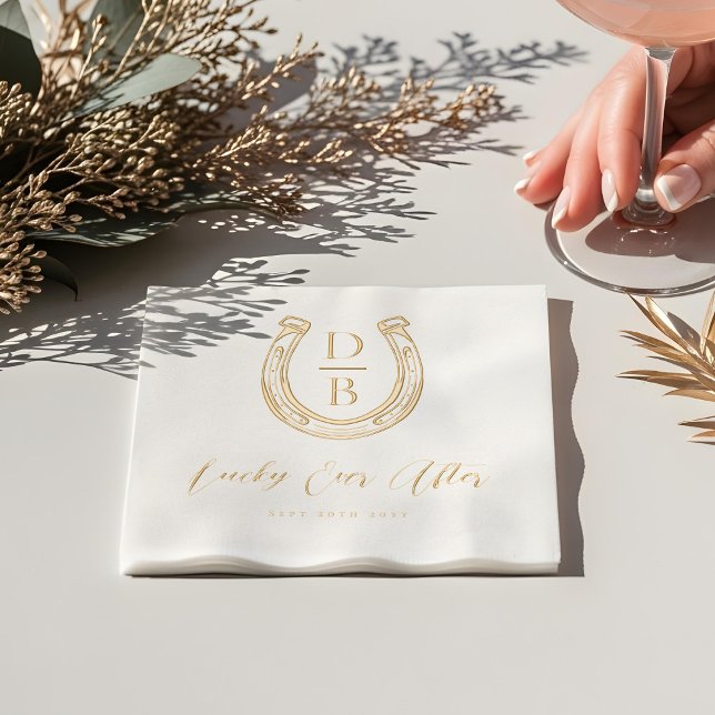 Serviettes Avec Dorure Lucky Ever Après Classy Horseshoe Monogram Mariage (Lucky Ever After Classy Horseshoe Monogram Wedding Foil Napkins)
