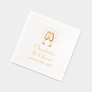 Serviettes Avec Dorure Lunettes de Champagne Mariage Noms de couple Date