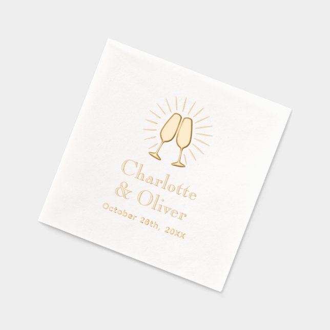 Serviettes Avec Dorure Lunettes de Champagne Mariage Noms de couple Date (Gauche)