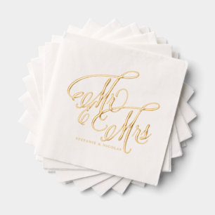 Serviettes Avec Dorure M. et Mme Calligraphie Rustique Mariage