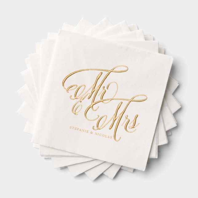 Serviettes Avec Dorure M. et Mme Calligraphie Rustique Mariage (Insitu (empilé))