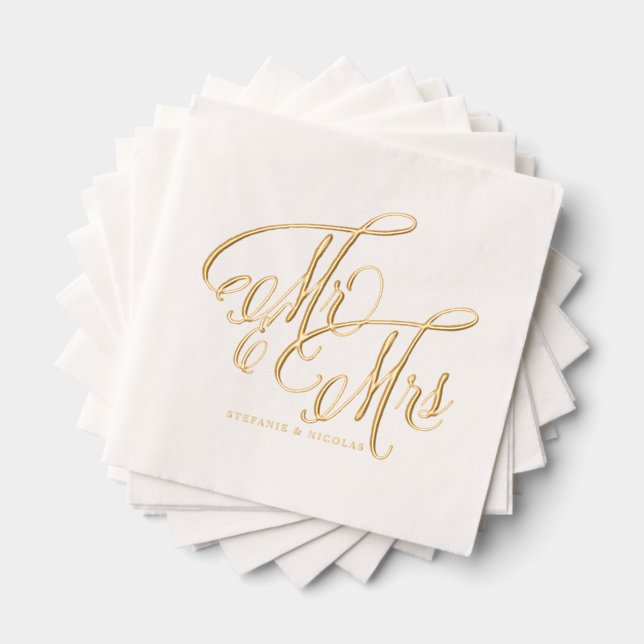 Serviettes Avec Dorure M. et Mme Rustic Calligraphy Mariage (Insitu (empilé))