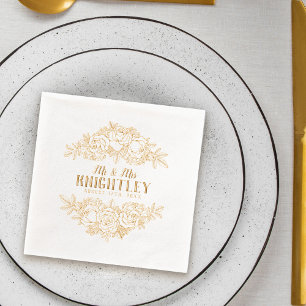 Serviettes Avec Dorure M. & Mme Beautiful Gold Foil Roses Floral Mariage