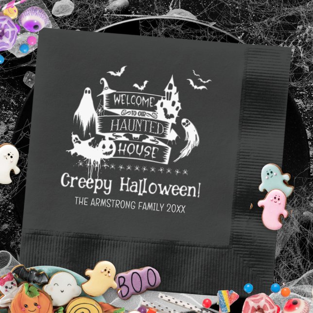 Serviettes Avec Dorure Maison hantée Bienvenue Halloween (Haunted House Welcome Halloween Foil Napkins ©Susanne Sachers - Sunny Mind 🌞)