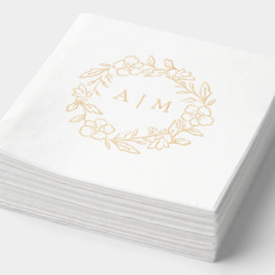 Serviettes Avec Dorure Mariage à huile d'or de couronne de monogramme Flo