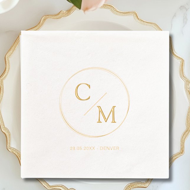 Serviettes Avec Dorure Mariage à huile Monogramme du cadre circulaire (Simple, elegant, monogram, wedding foil napkins)