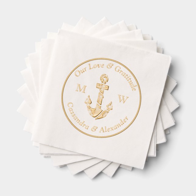 Serviettes Avec Dorure Mariage à l'ancre nautique (Insitu (empilé))