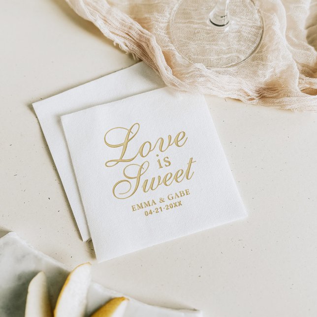 Serviettes Avec Dorure Mariage Calligraphie Amour est Doux en Or (Créateur téléchargé)