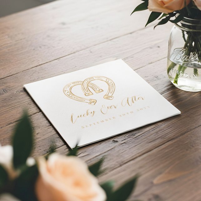 Serviettes Avec Dorure Mariage cœur de fer à cheval rustique Chanceux à j (Lucky Ever After RusticHorseshoe Heart Wedding Foil Napkins)