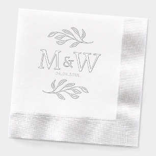 Serviettes Avec Dorure Mariage Couple Monogramme Date Élégante Botanique