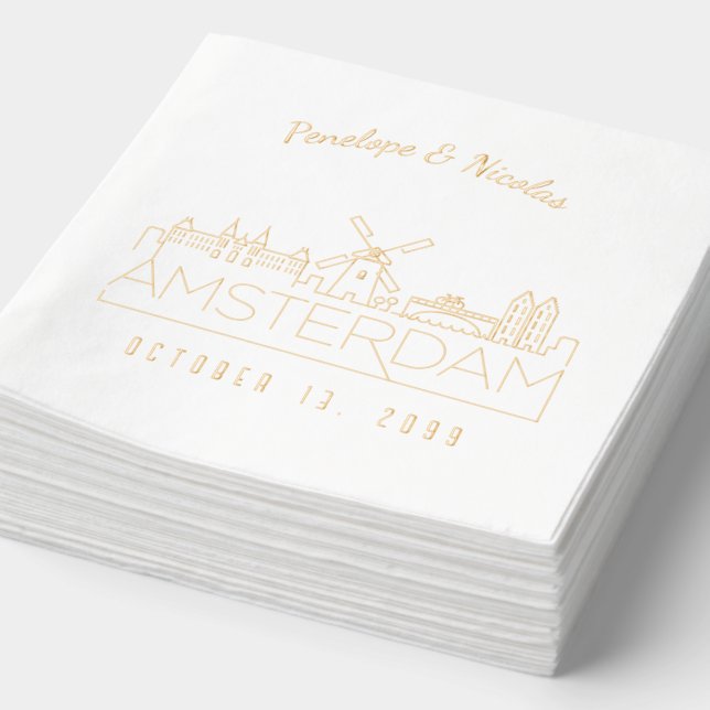 Serviettes Avec Dorure Mariage d'Amsterdam personnalisé Napkins Gold Foil (Détail)