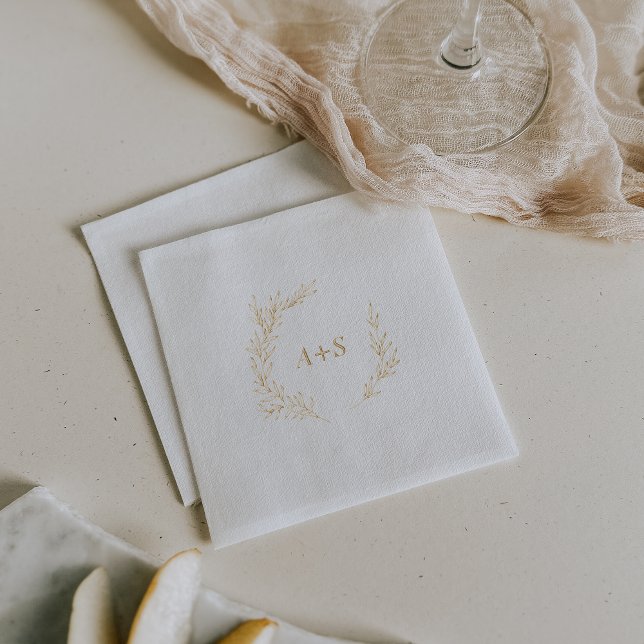 Serviettes Avec Dorure Mariage de monogramme à huile d'or à feuille minim (Minimal Leaf Gold Foil Monogram Wedding Foil Napkins)