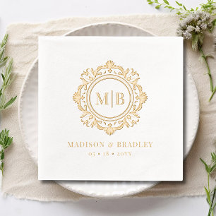 Serviettes Avec Dorure Mariage de monogramme floral orné personnalisé