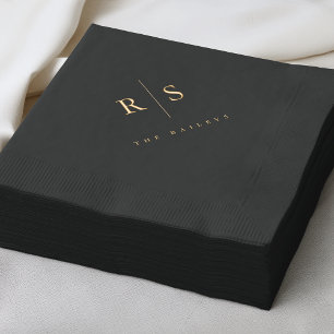 Serviettes Avec Dorure Mariage de monogramme noir et or classique