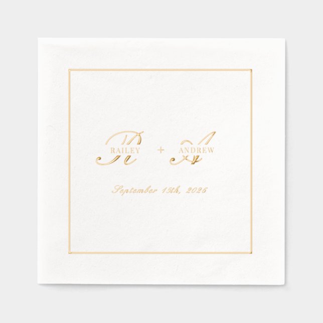 Serviettes Avec Dorure Mariage de monogramme or simple (Recto)