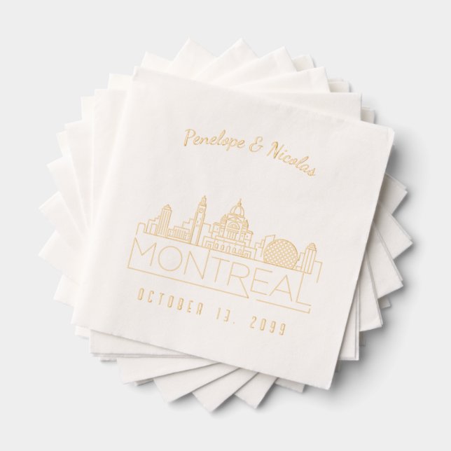 Serviettes Avec Dorure Mariage de Montréal personnalisé Napkins Gold Foil (Insitu (empilé))
