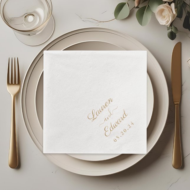 Serviettes Avec Dorure Mariage écriture manuscrite élégante rustique (Créateur téléchargé)