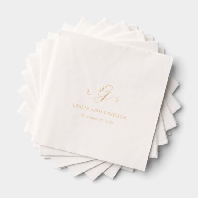 Serviettes Avec Dorure Mariage Élégant Monogramme Intemporel (Insitu (empilé))
