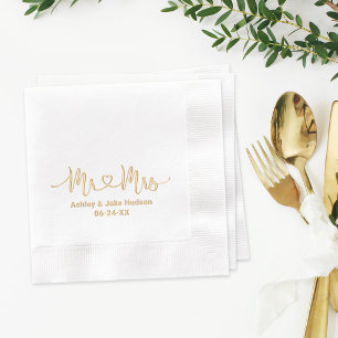 Serviettes Avec Dorure Mariage en écriture Mr et Mrs Cœur Or