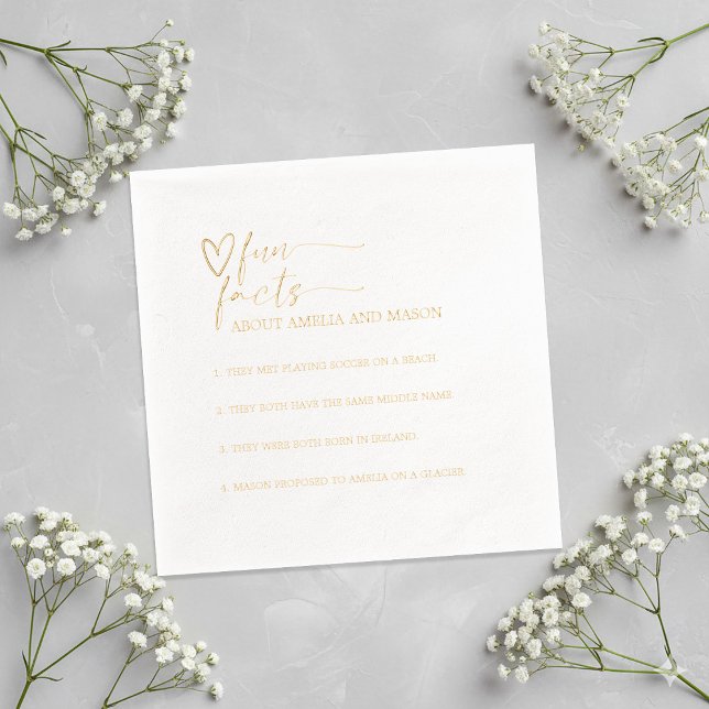 Serviettes Avec Dorure Mariage Faits Amusants Calligraphie Écriture Dorée (Gold Script Calligraphy Fun Facts Wedding Gold Foil Napkins)