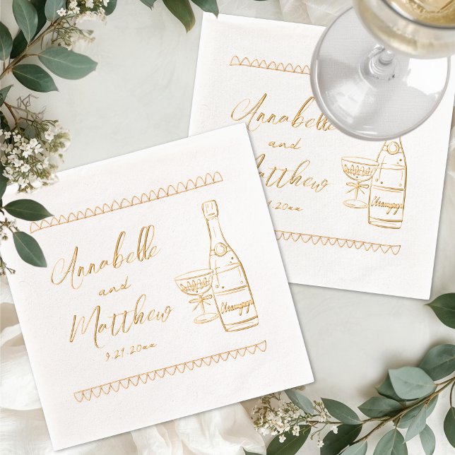 Serviettes Avec Dorure Mariage Fantaisiste Dessiné à la Main (Hand Drawn Whimsical Wedding Foil Napkins)