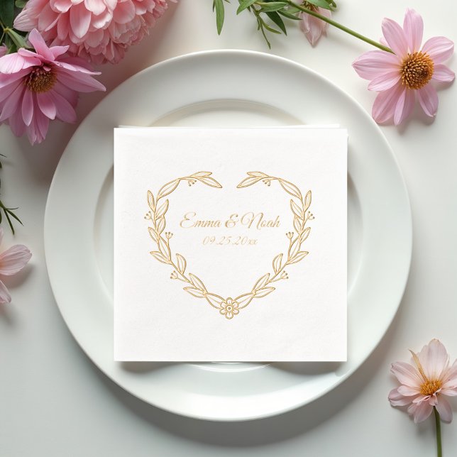 Serviettes Avec Dorure Mariage Floral en Forme de Cœur (Créateur téléchargé)