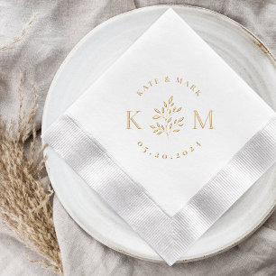 Serviettes Avec Dorure Mariage Monogramme Classique à Feuillage Élégant