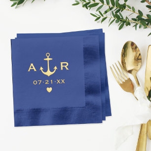 Serviettes Avec Dorure Mariage Monogramme Cœur Ancre Navy