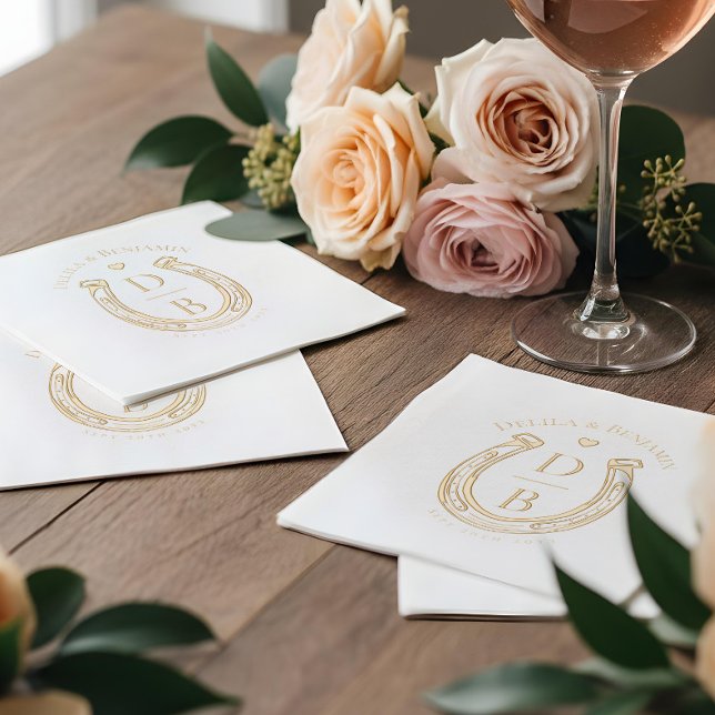 Serviettes Avec Dorure Mariage Monogramme d'Amour de Fer à Cheval Occiden (Rustic Western Horseshoe Love Monogram Wedding Foil Napkins)