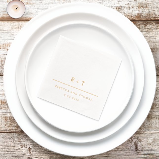 Serviettes Avec Dorure Mariage Monogramme Moderne Simple (Insitu)