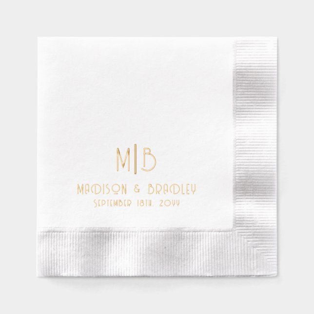 Serviettes Avec Dorure Mariage Monogramme moderne simple personnalisé (Recto)
