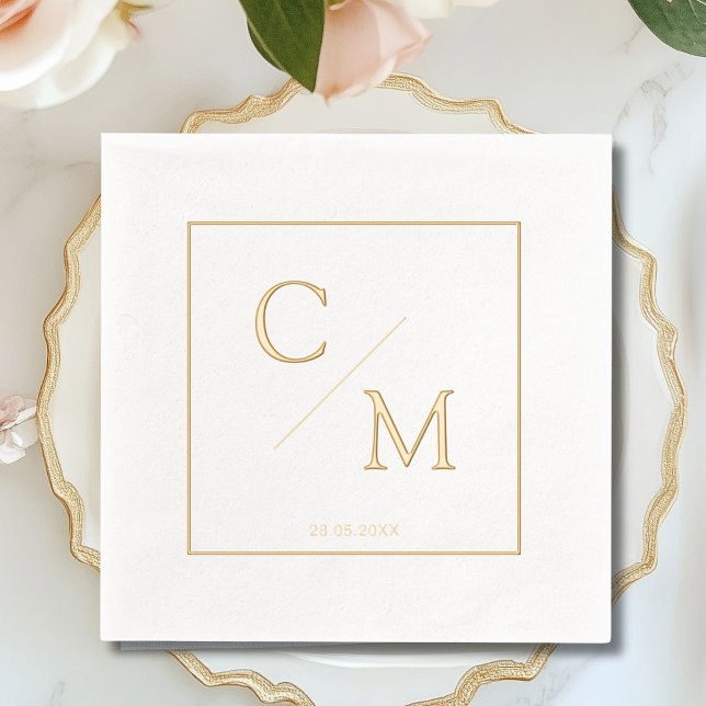 Serviettes Avec Dorure Mariage Monogramme simple et élégant (Framed Simple Elegant Monogram Wedding Foil Napkins)