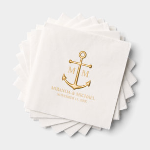 Serviettes Avec Dorure Mariage Nautique Élégant Or