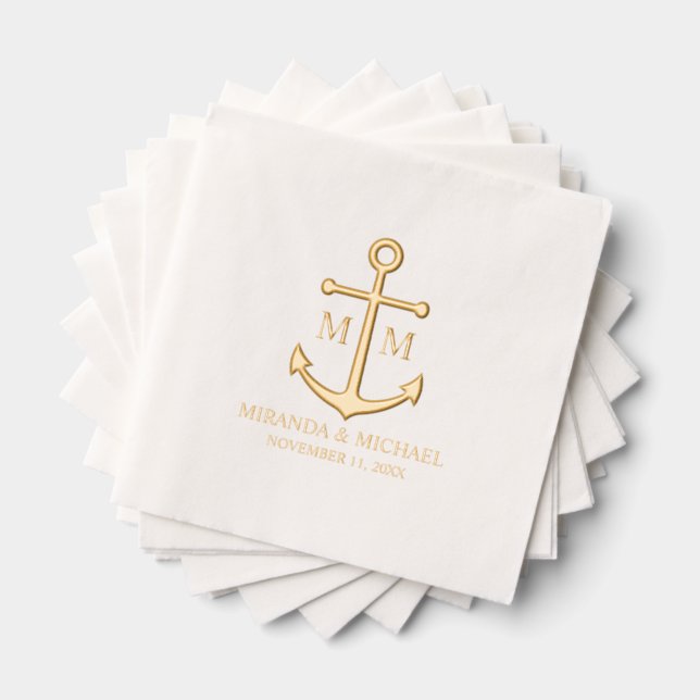 Serviettes Avec Dorure Mariage Nautique Élégant Or  (Insitu (empilé))