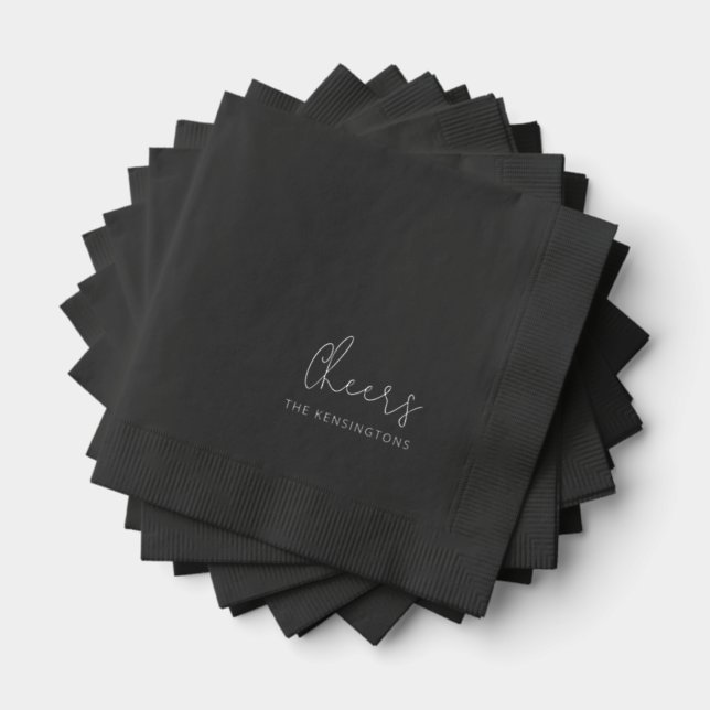 Serviettes Avec Dorure Mariage noir du script de nom personnalisé (Insitu (empilé))