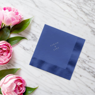 Serviettes Avec Dorure Mariage personnalisé Nom couple Marine Argent