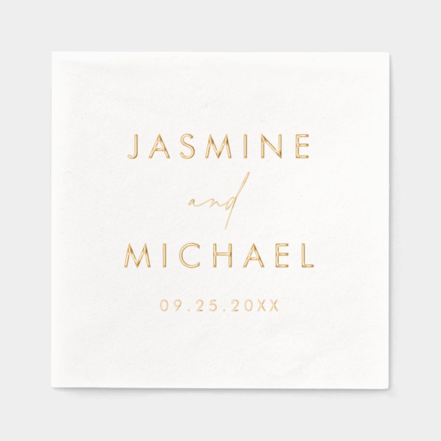 Serviettes Avec Dorure Mariage Personnalisé Script Moderne (Recto)