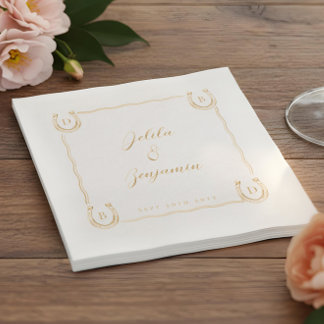 Serviettes Avec Dorure Mariage Rustique Occidental avec Nom et Monogramme