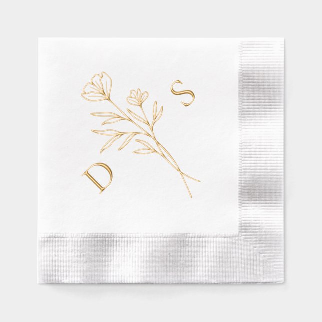 Serviettes Avec Dorure Mariage simple de monogramme floral (Recto)