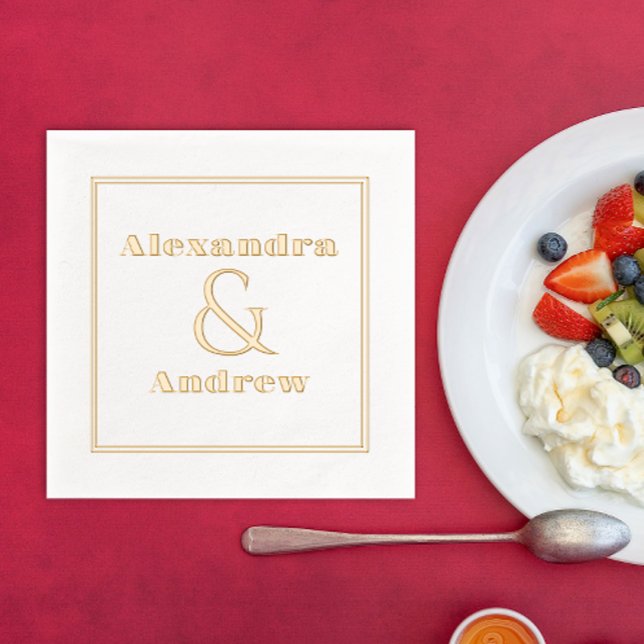 Serviettes Avec Dorure Mariage simple Fiançailles de luxe Nom duple (Créateur téléchargé)