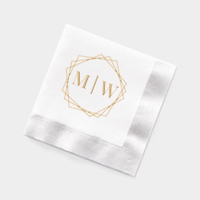 Serviettes Avec Dorure Mariée Mari Polygone Mariage 2 Monogramme Initial (Gauche)