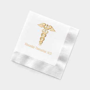 Serviettes Avec Dorure Médecin Caducée Nom Professionnel